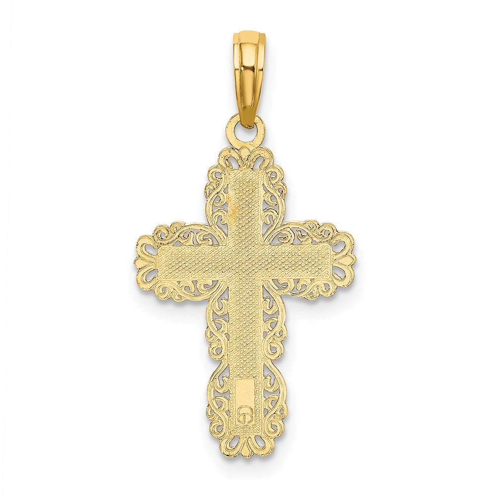 10K Textured w/ Lace Trim Cross Charm (10K8431)