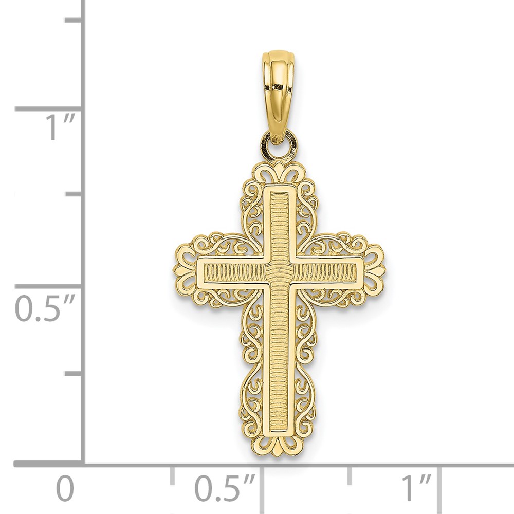 10K Textured w/ Lace Trim Cross Charm (10K8431)