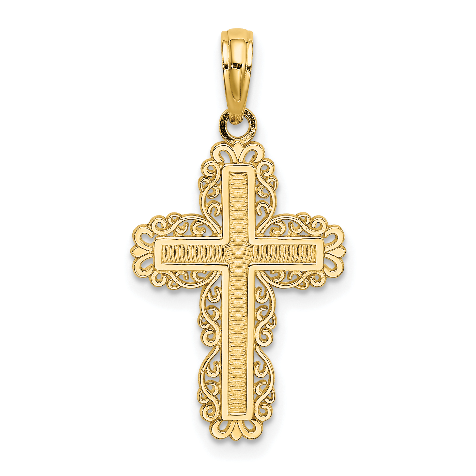 10K Textured w/ Lace Trim Cross Charm (10K8431)