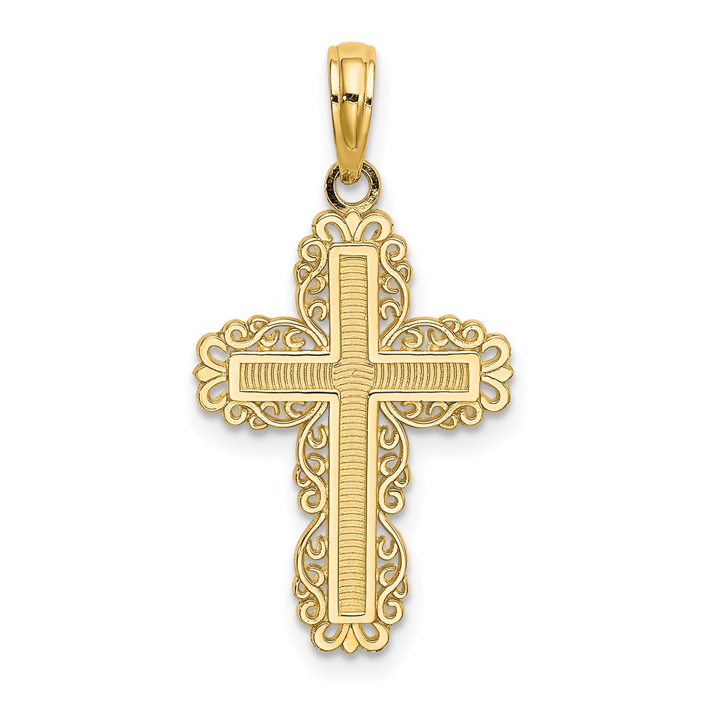 10K Textured w/ Lace Trim Cross Charm (10K8431)