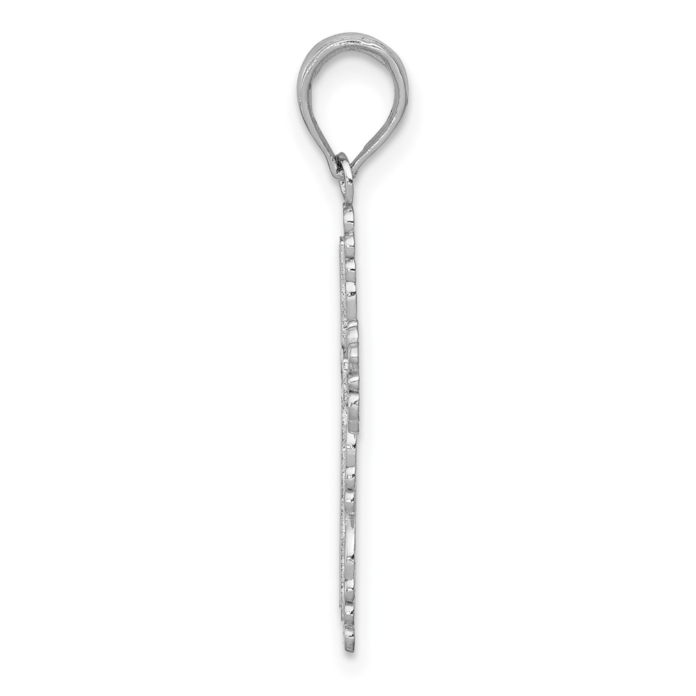 10K White Gold Textured w/ Lace Trim Cross Charm (10K8431W)