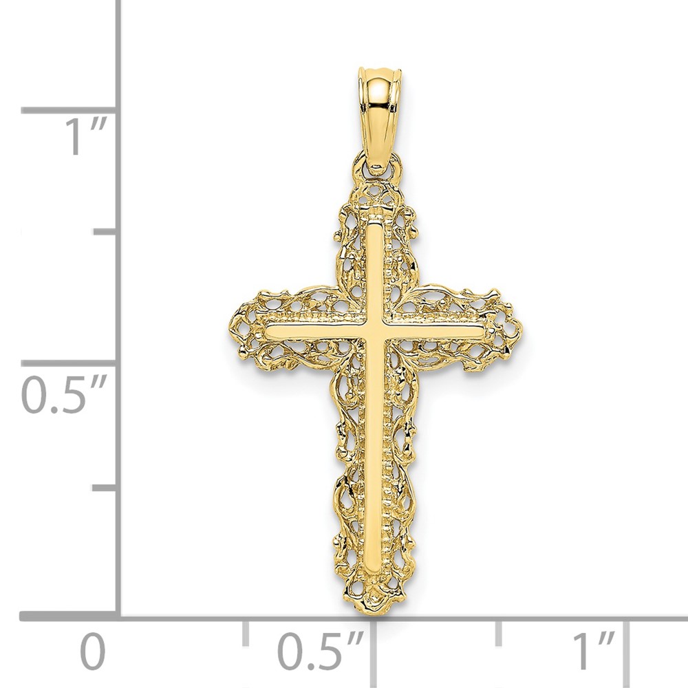 10K Cross w/ Filigree Lace Trim Charm (10K8454)