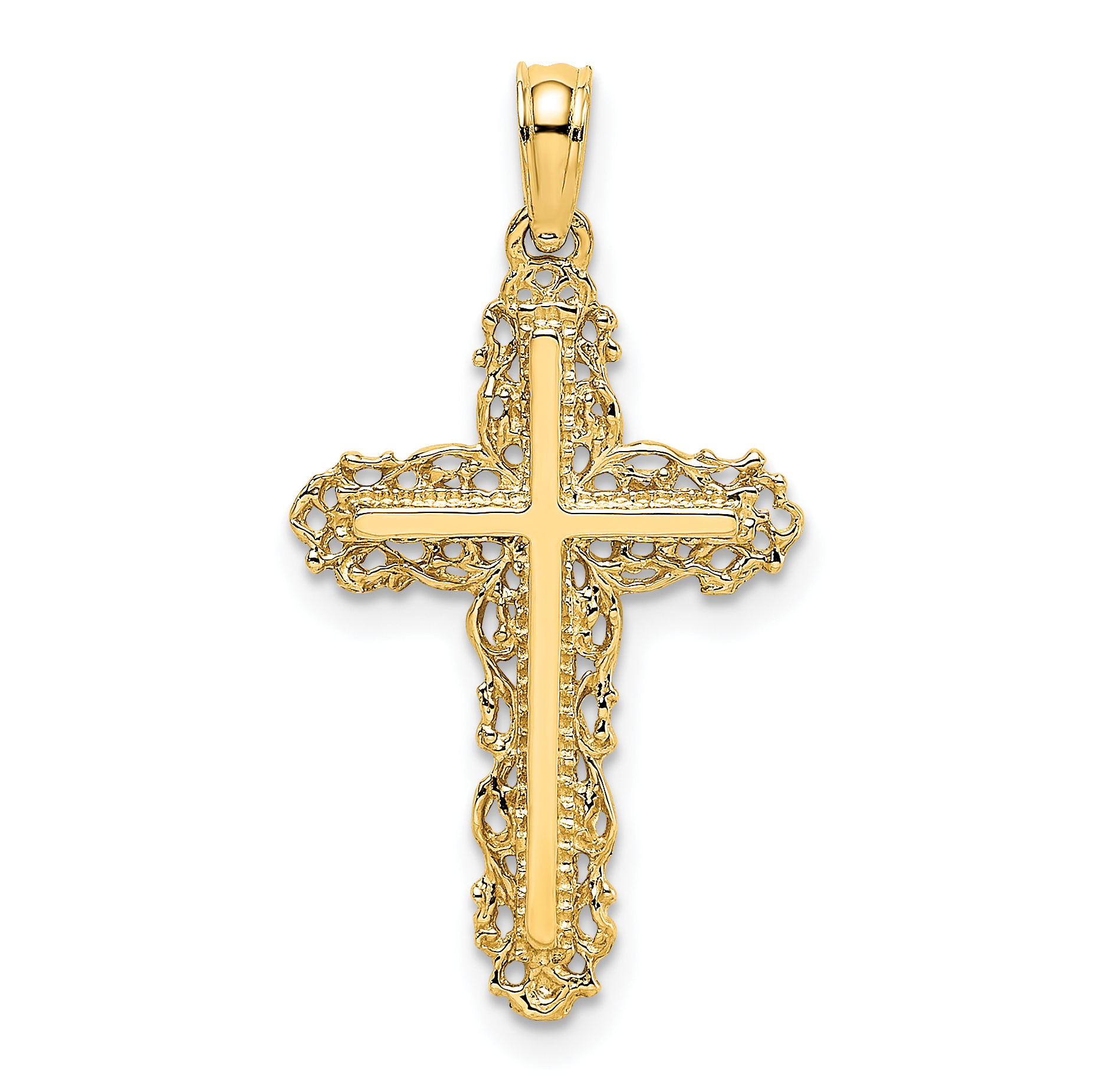 10K Cross w/ Filigree Lace Trim Charm (10K8454)