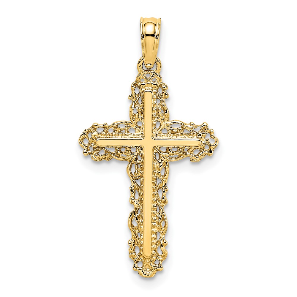 10K Cross w/ Filigree Lace Trim Charm (10K8454)