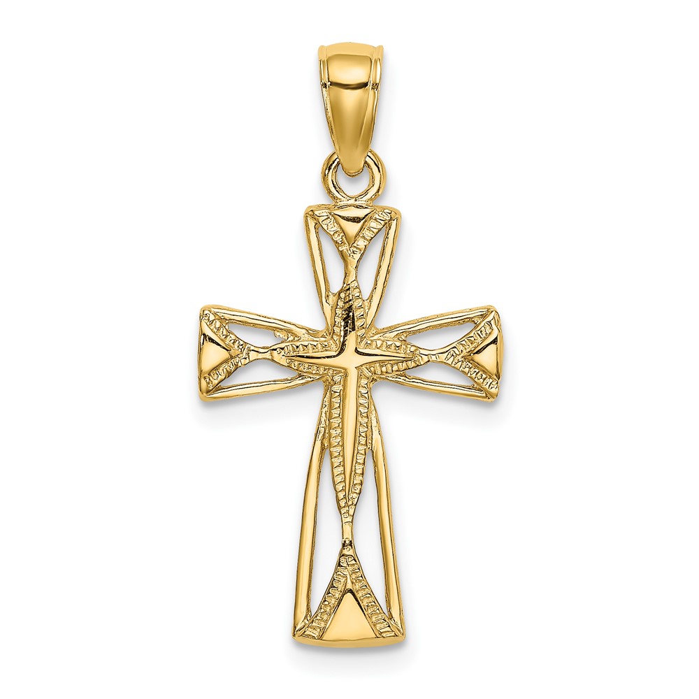 10K Polished Cut-Out Design Cross Charm (10K8460)