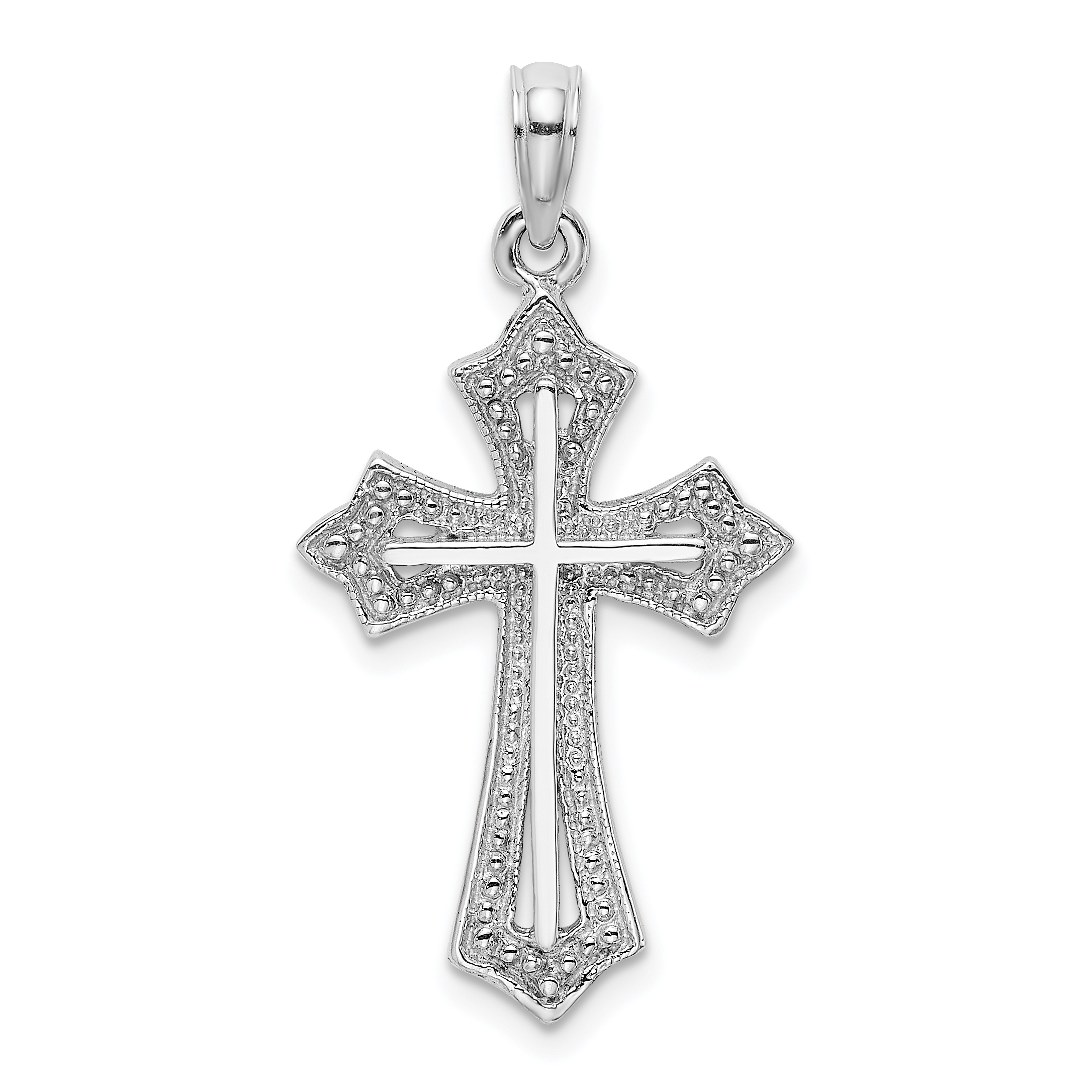 10K White Gold Beaded Cross Charm (10K8484W)