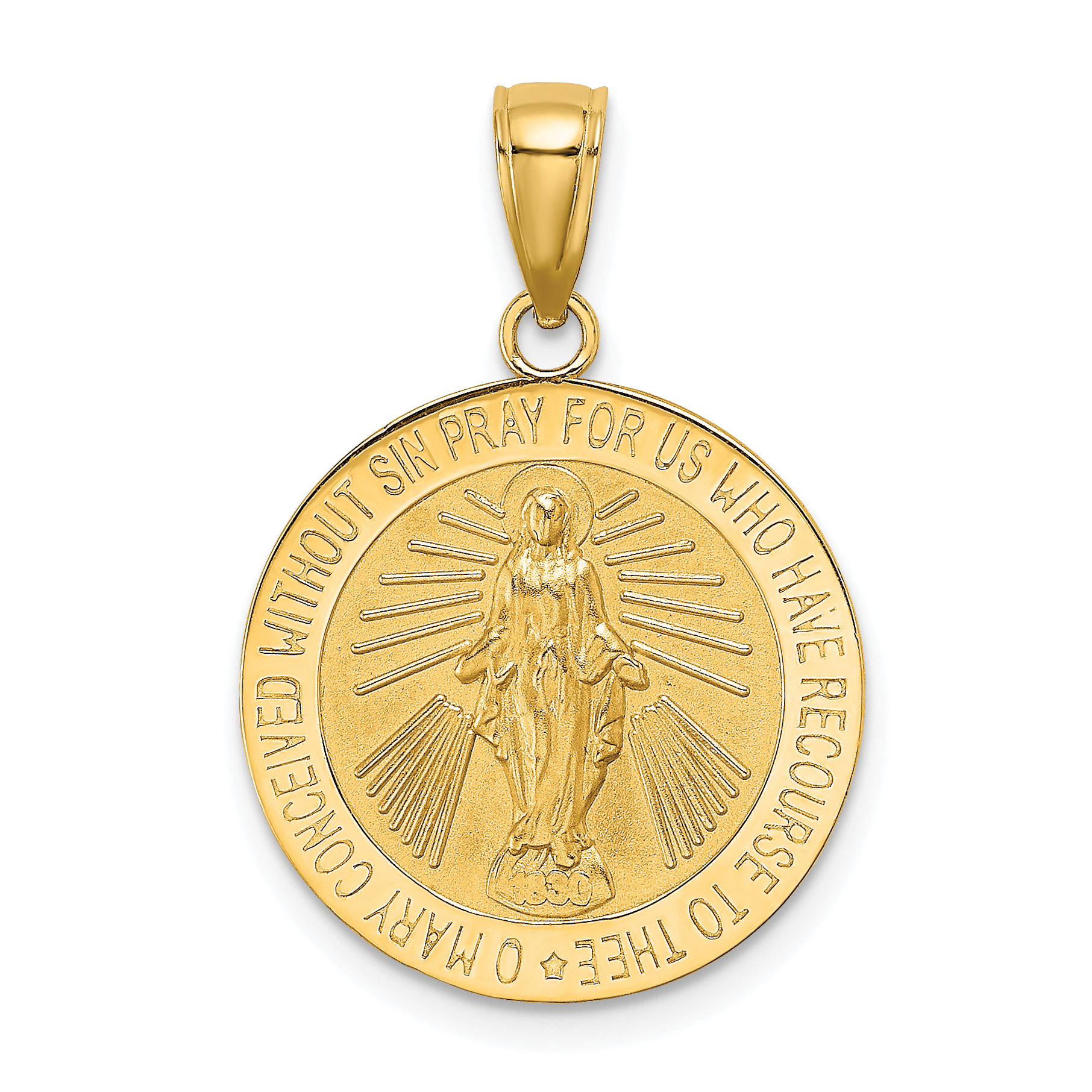 10K Polished and Satin Miraculous Medal Charm (10K8487)
