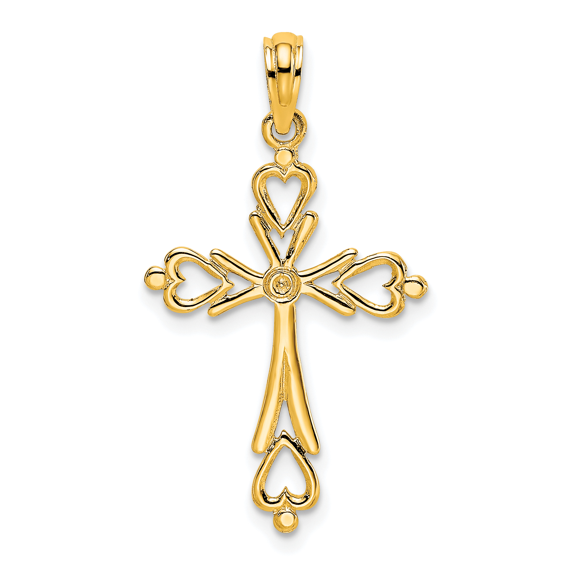 10K Cross Cut-Out w/ Heart Ends Charm (10K8489)