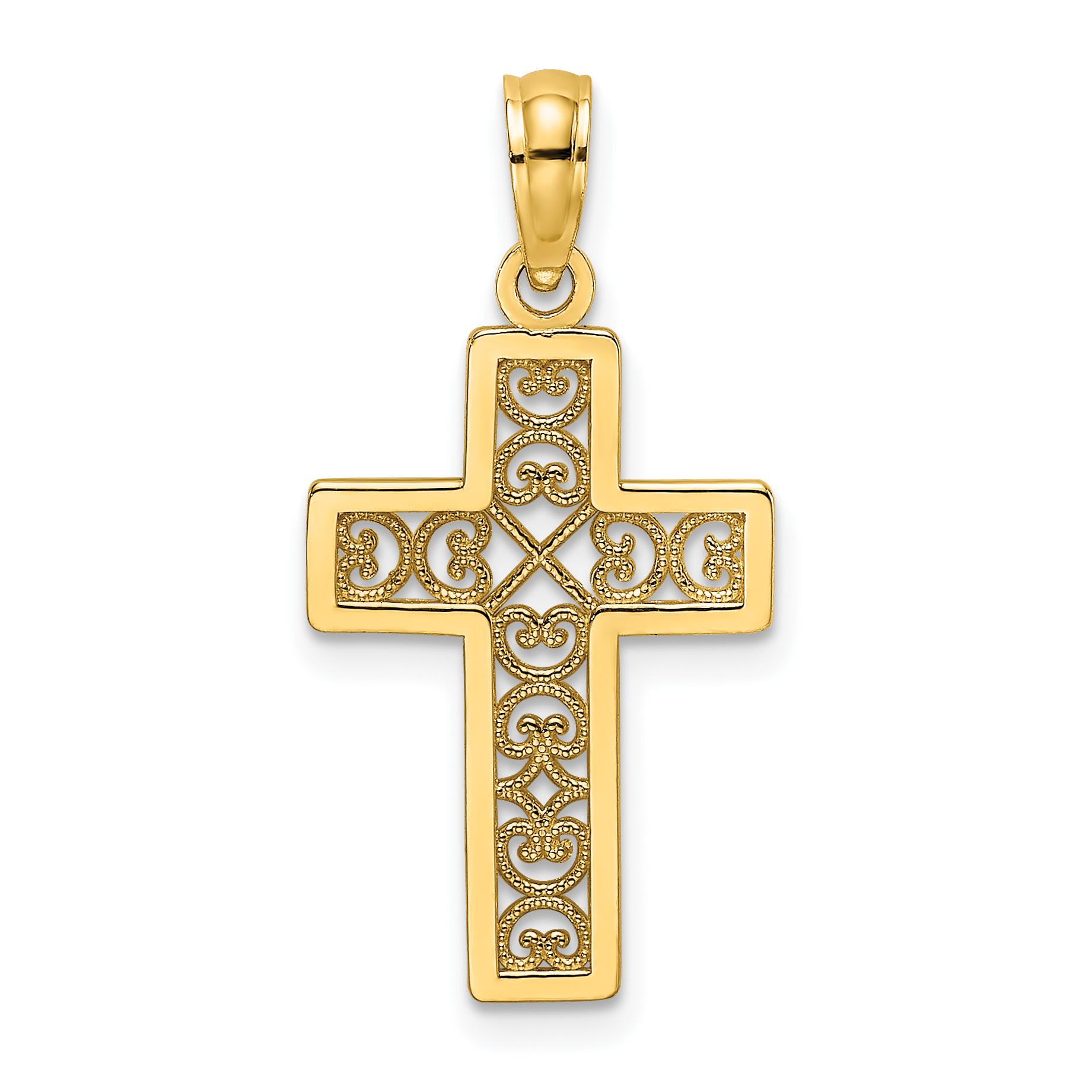 10K Textured Lace Center Cross Charm (10K8504)