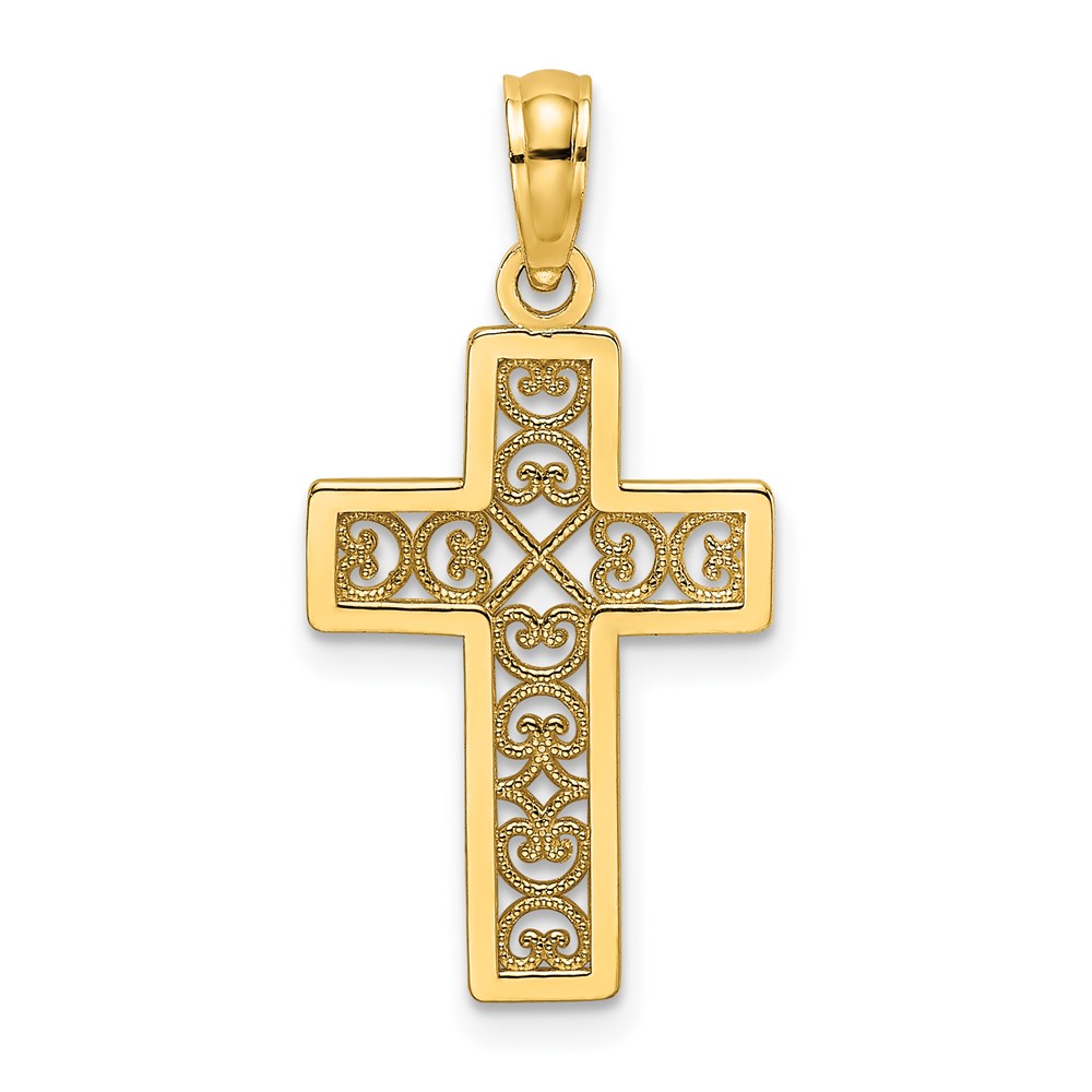 10K Textured Lace Center Cross Charm (10K8504)