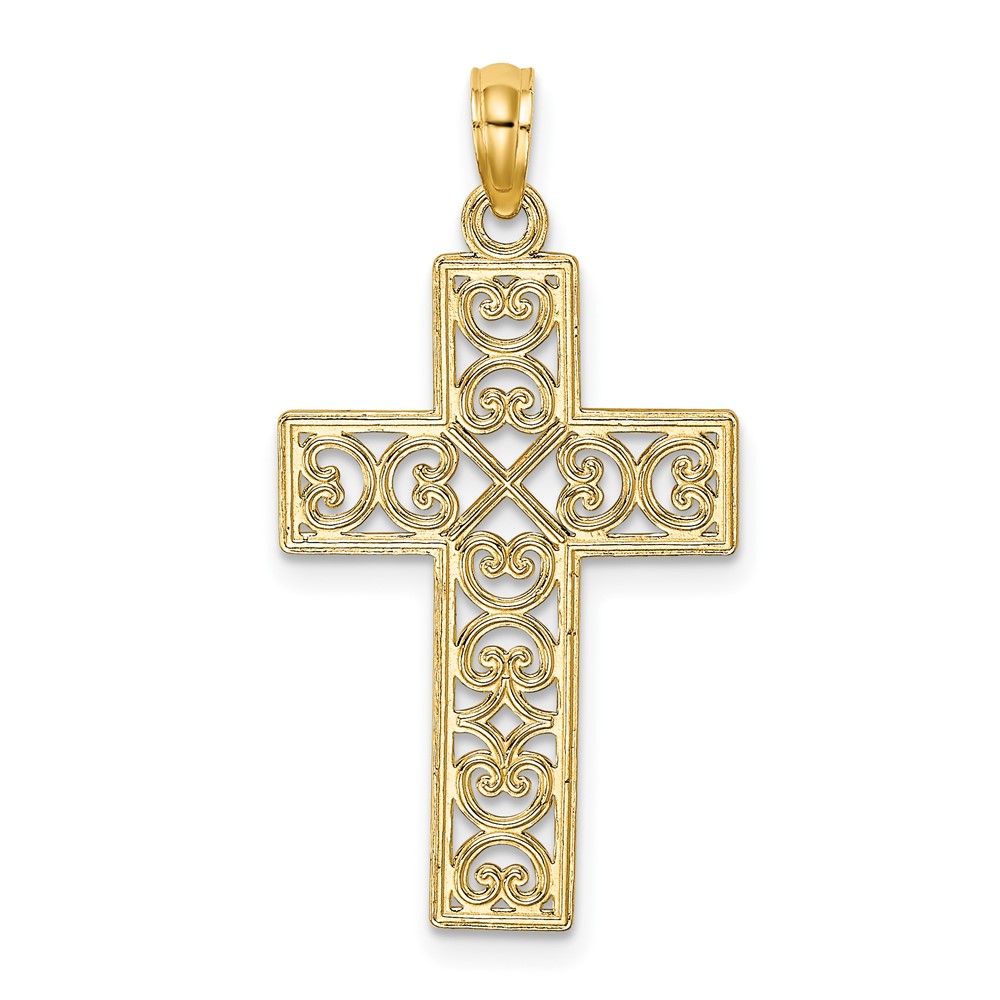 10K Textured Lace Center Cross Charm (10K8511)