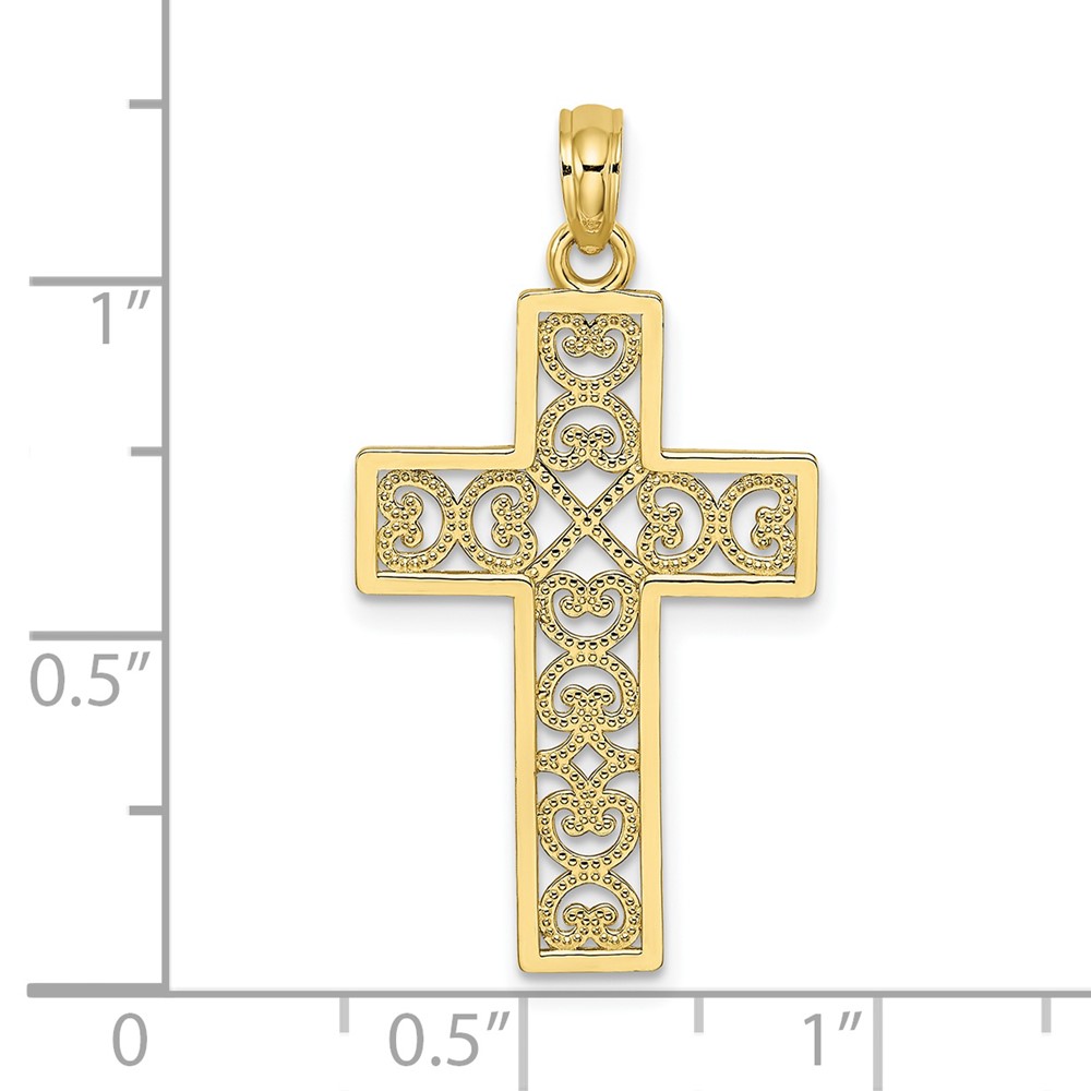 10K Textured Lace Center Cross Charm (10K8511)