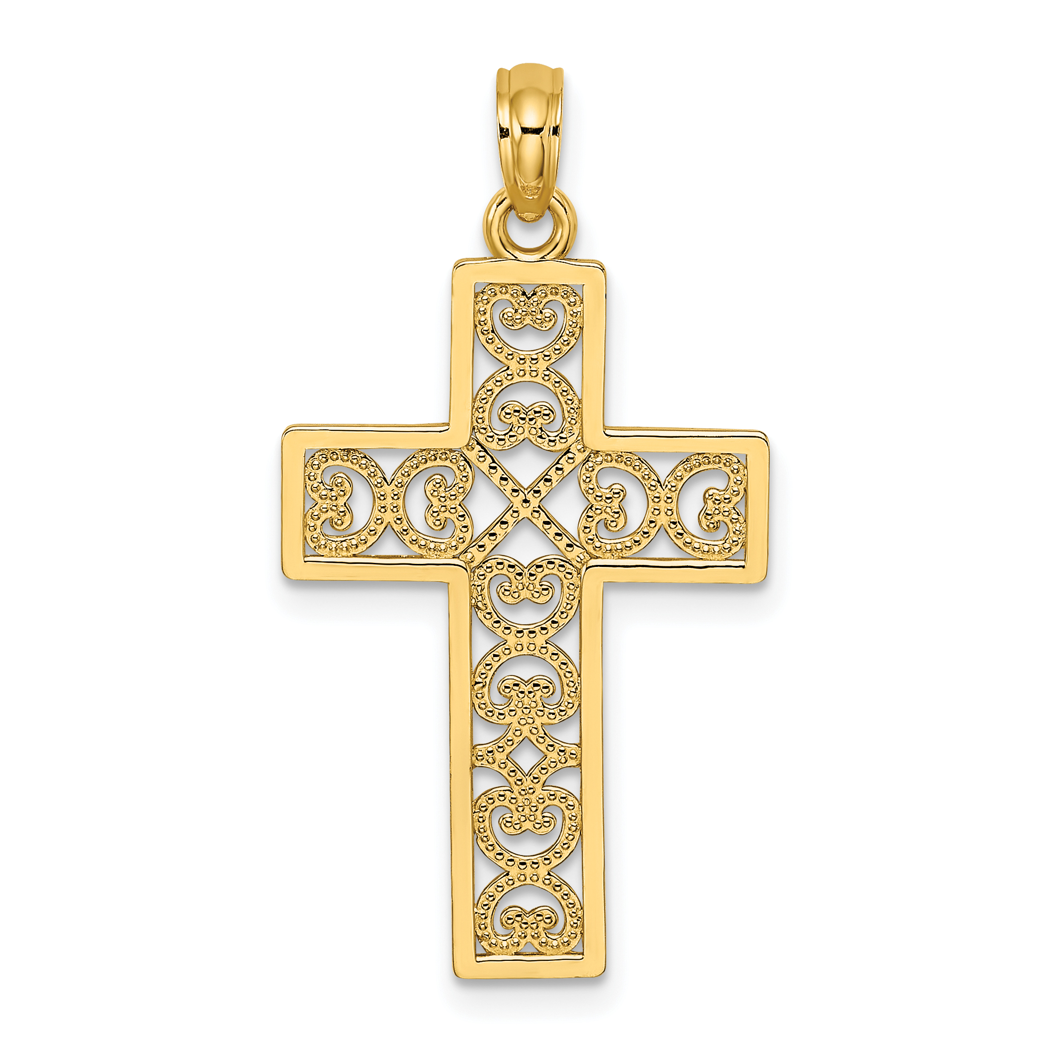 10K Textured Lace Center Cross Charm (10K8511)