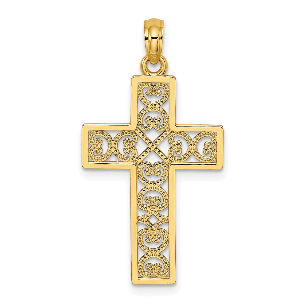 10K Textured Lace Center Cross Charm (10K8511)