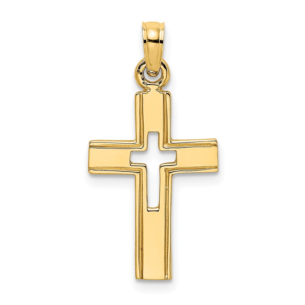10K Polished and Cut-Out Cross Charm (10K8517)