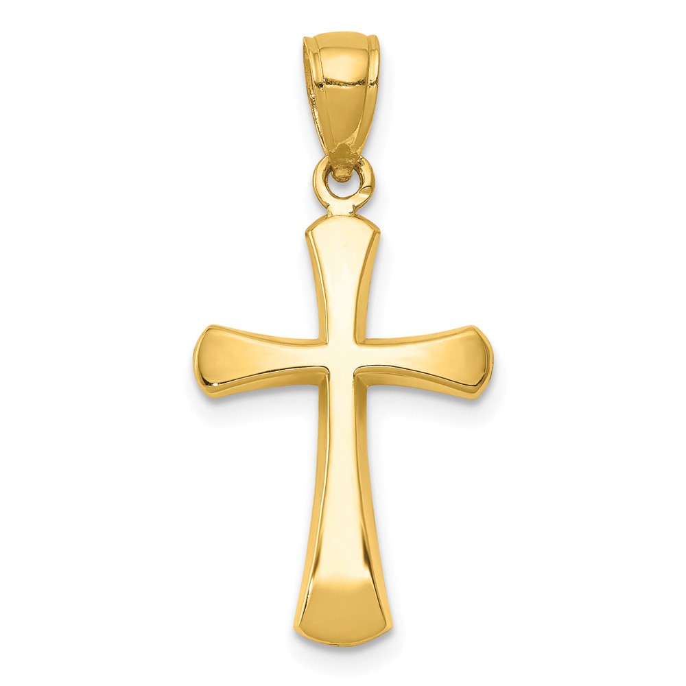 10K Polished Beveled Cross w/ Round Tips Charm (10K8523)