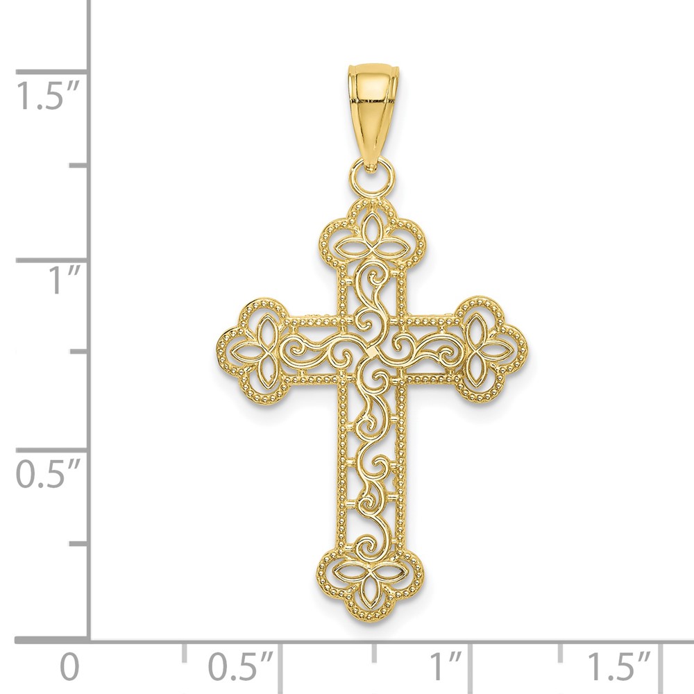10K Textured  Beaded Edge Cross Charm (10K8547)