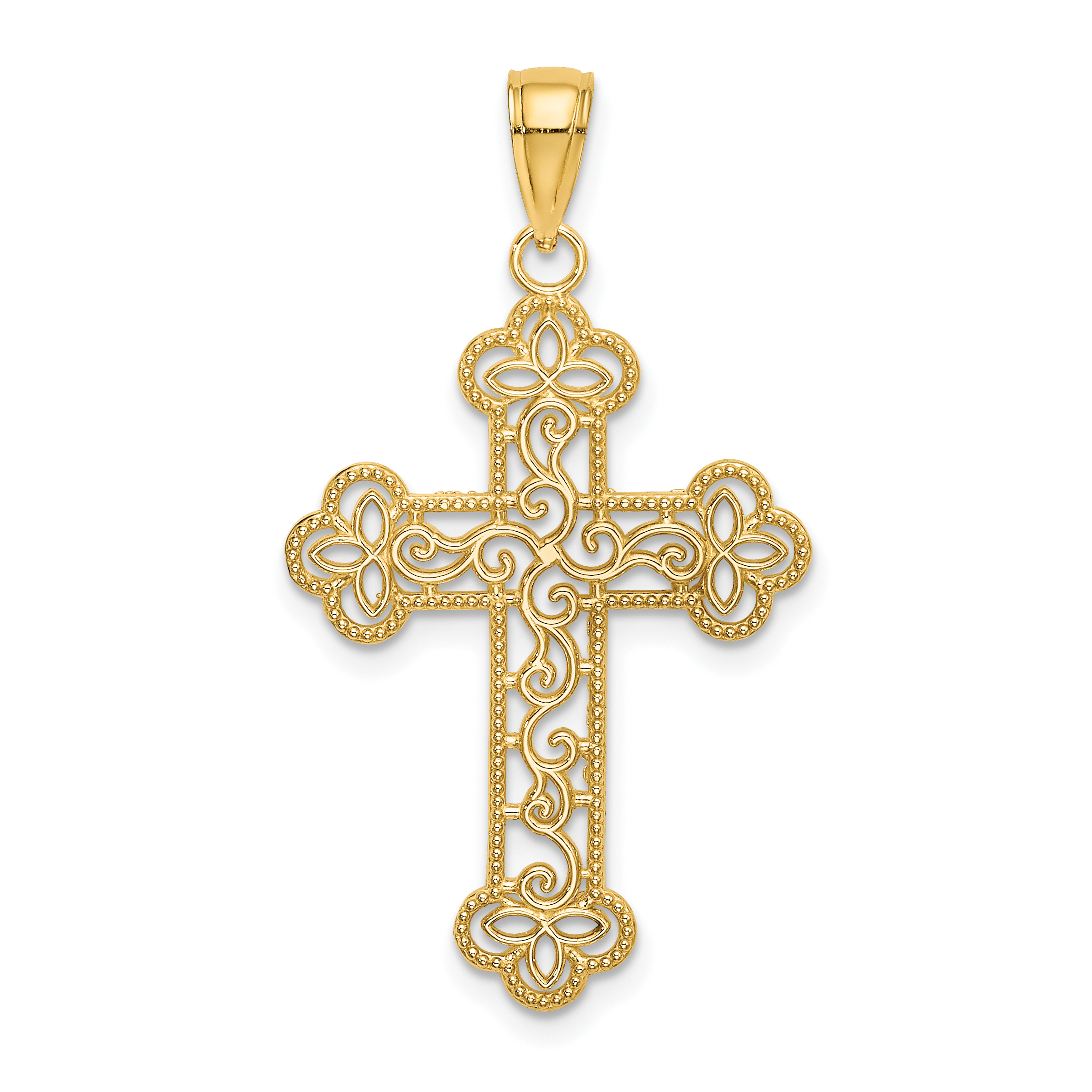 10K Textured  Beaded Edge Cross Charm (10K8547)