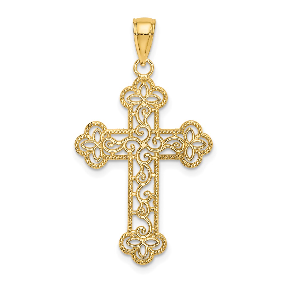 10K Textured  Beaded Edge Cross Charm (10K8547)