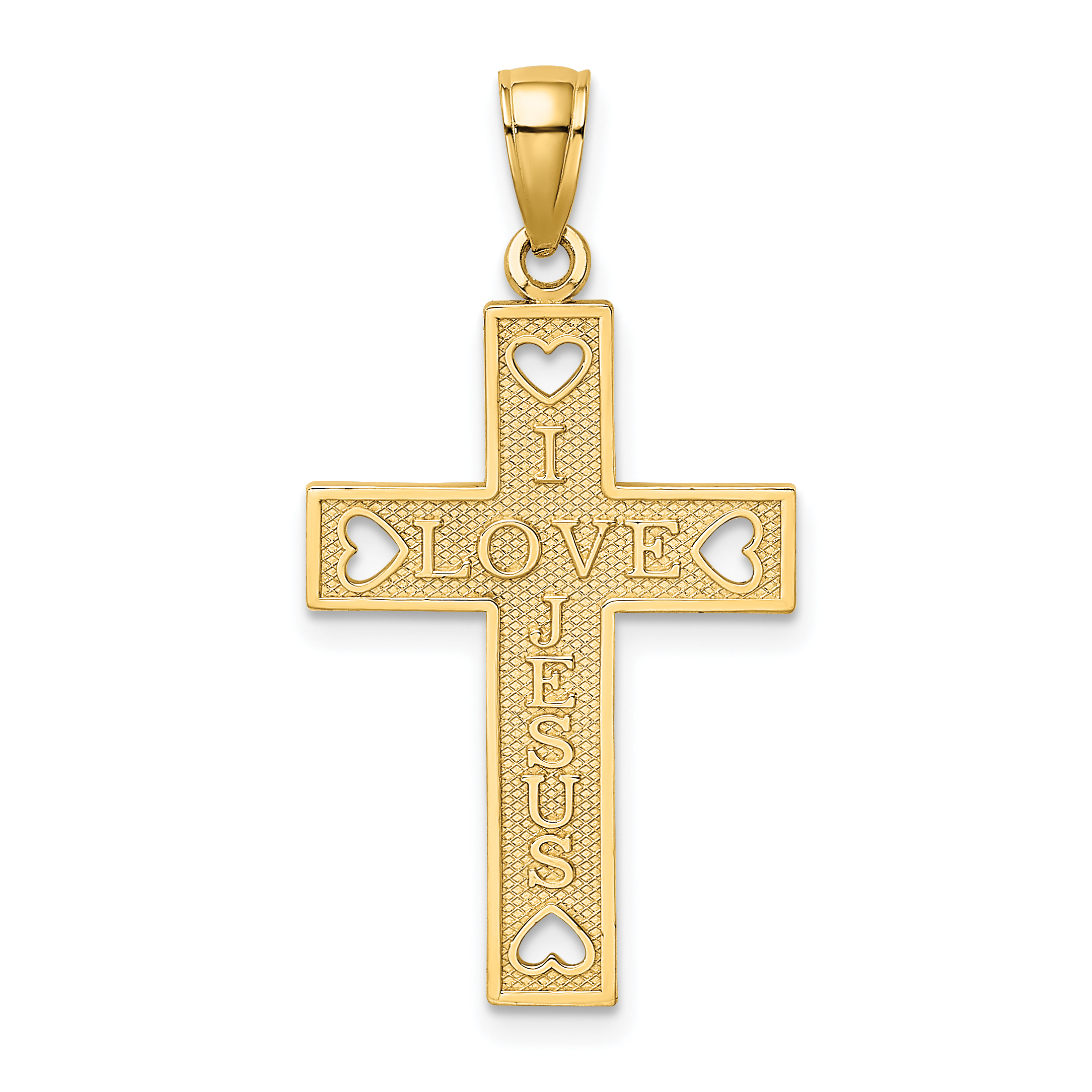10K  I LOVE JESUS  Cross w/ Hearts Charm (10K8552)