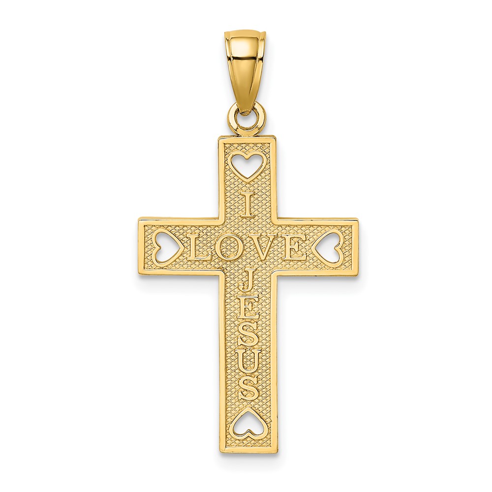 10K  I LOVE JESUS  Cross w/ Hearts Charm (10K8552)