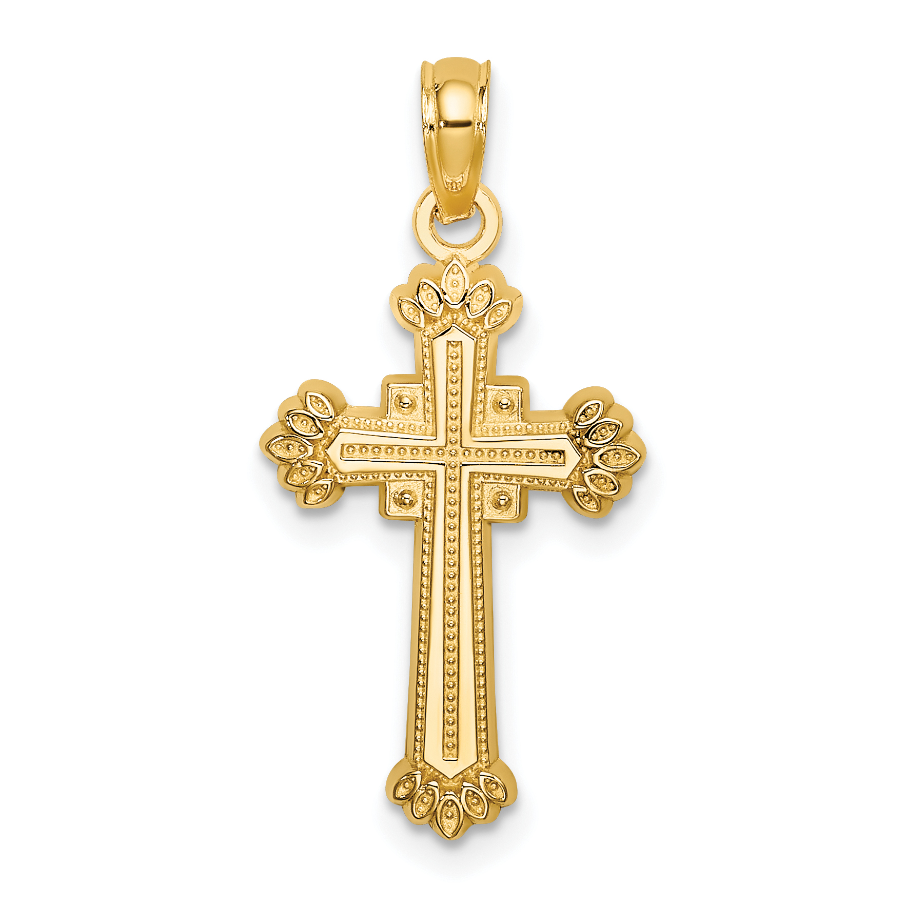 10K Textured Leaves On Edges Cross Charm (10K8556)