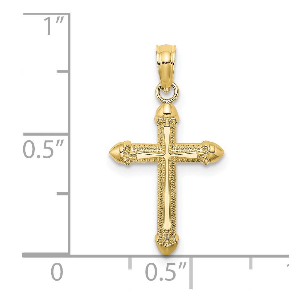 10K Polished w/ Scroll Design Cross Charm (10K8560)