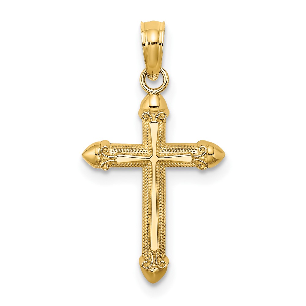 10K Polished w/ Scroll Design Cross Charm (10K8560)