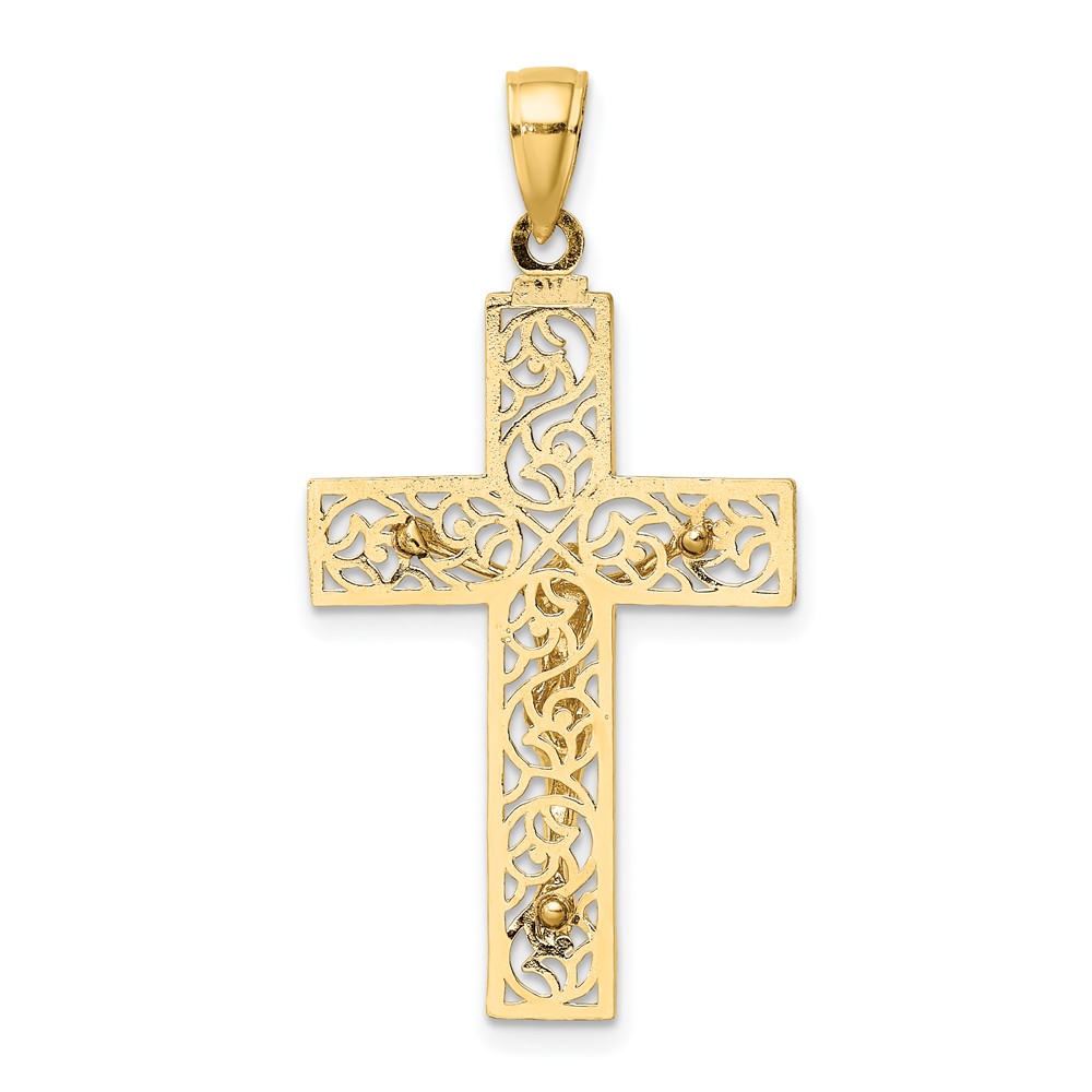 10K Textured Swirl Design Crucifix Charm (10K8598)