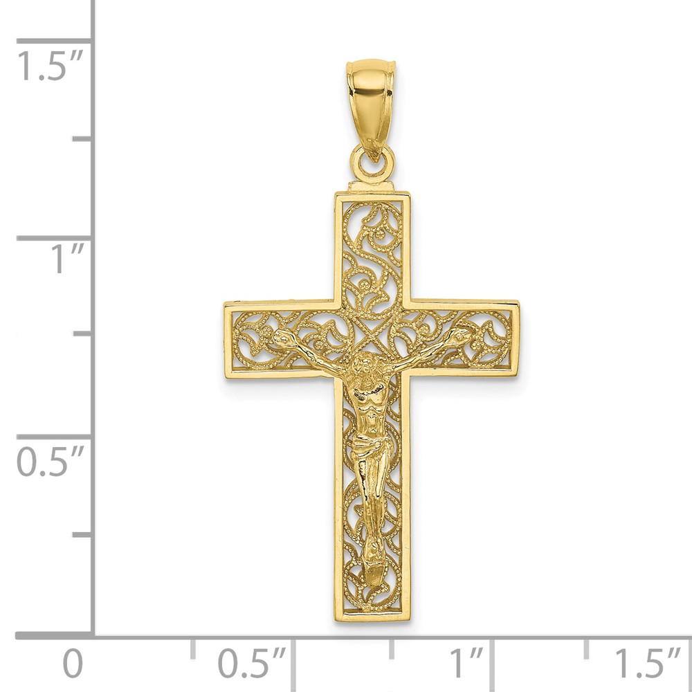 10K Textured Swirl Design Crucifix Charm (10K8598)