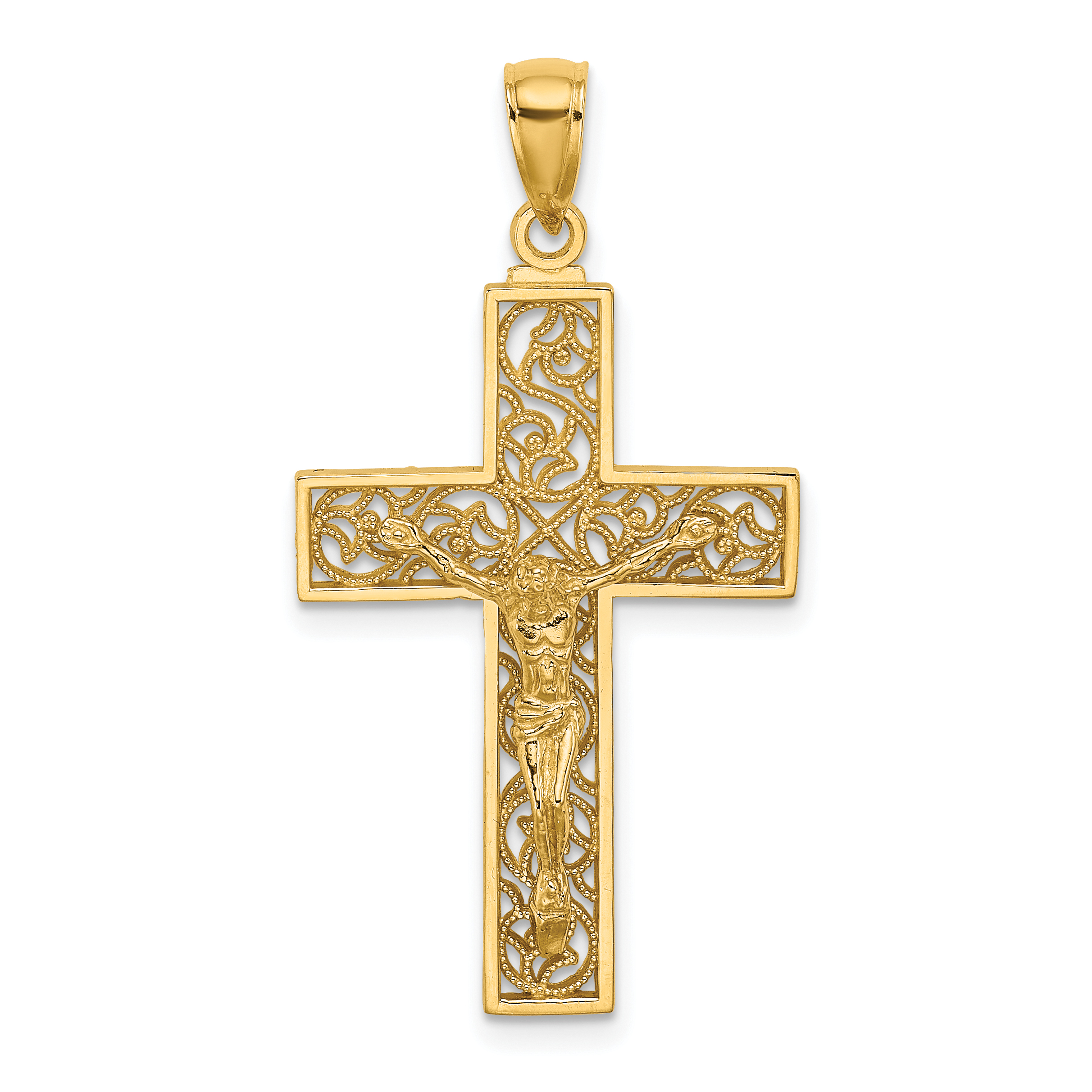 10K Textured Swirl Design Crucifix Charm (10K8598)