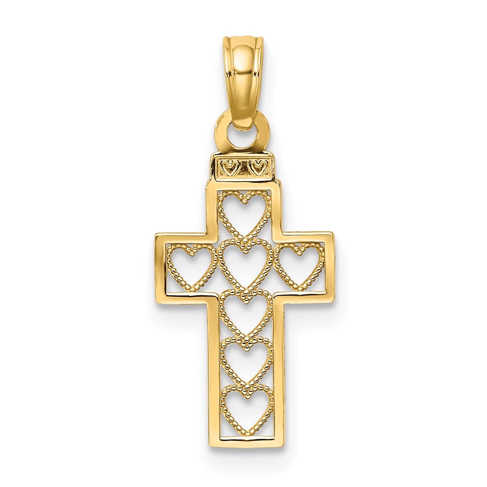 10K Cut-Out Heart Design Cross Charm (10K8601)