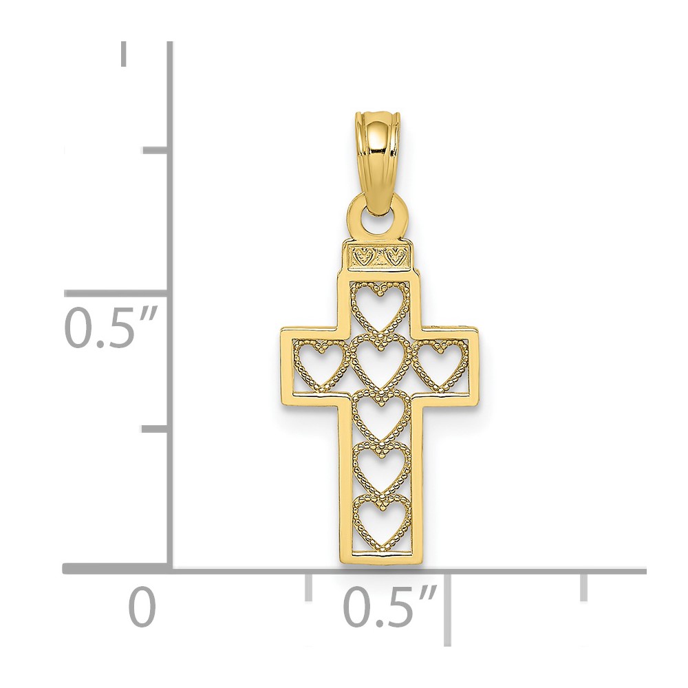 10K Cut-Out Heart Design Cross Charm (10K8601)