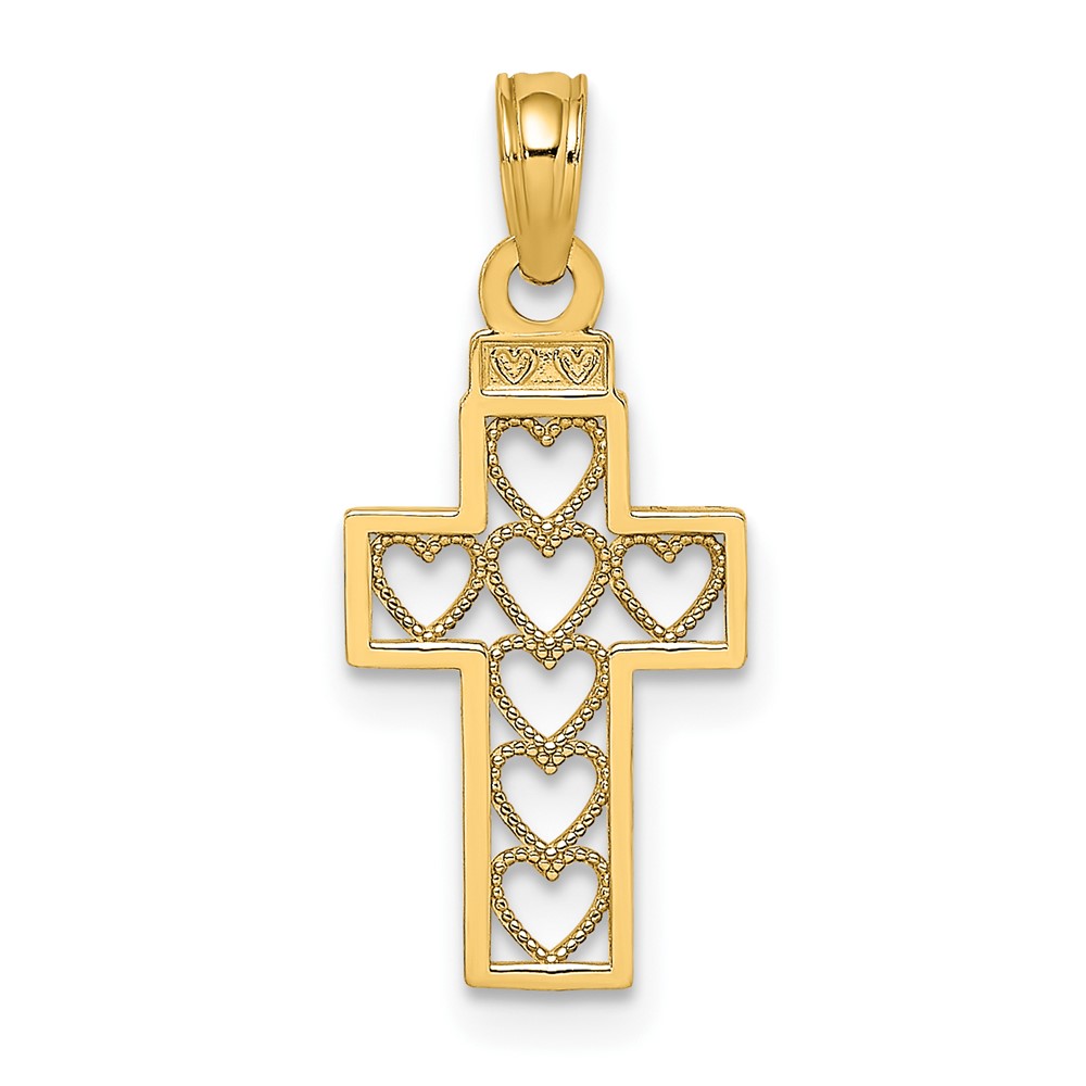 10K Cut-Out Heart Design Cross Charm (10K8601)