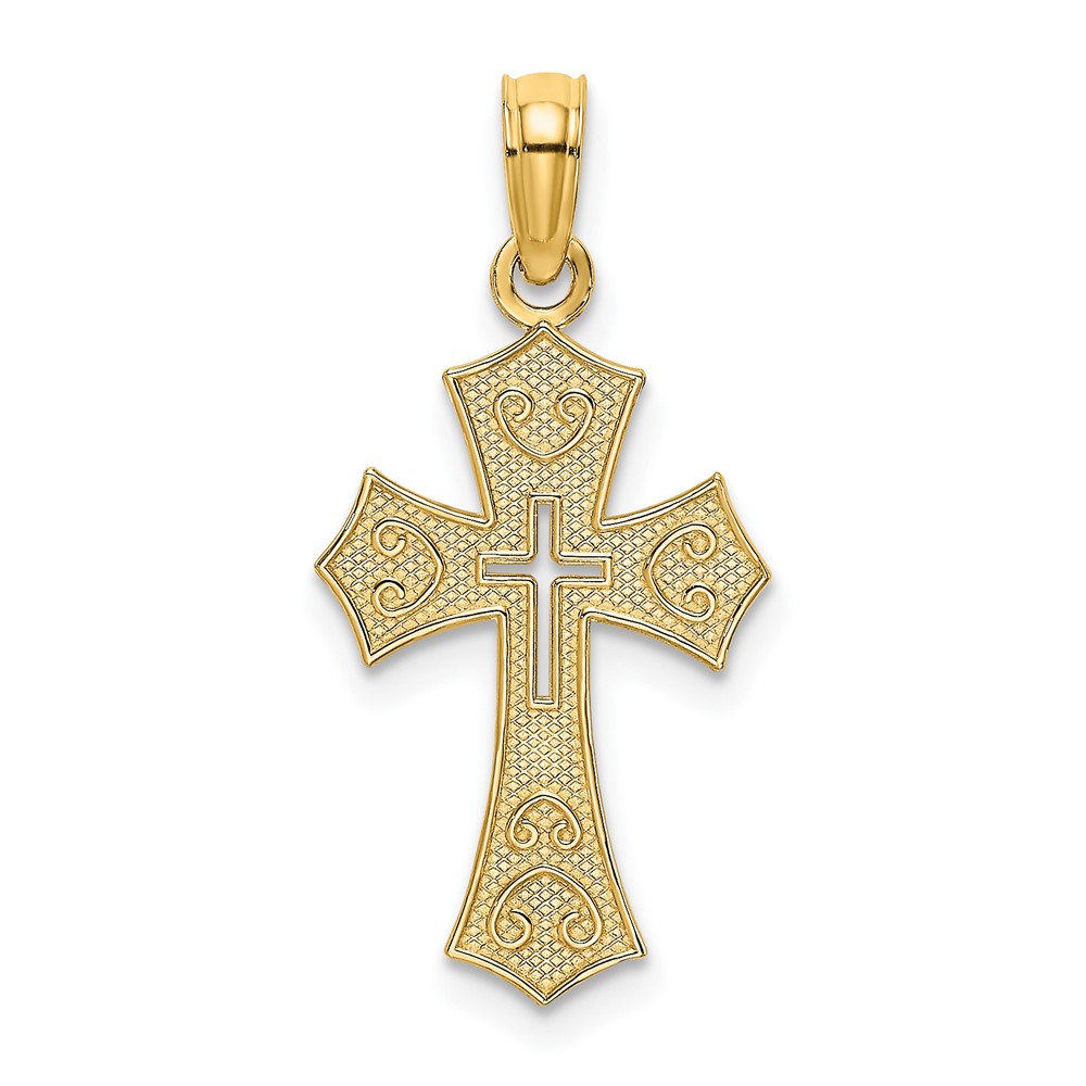10K Textured Cut-Out Center Cross Charm (10K8603)