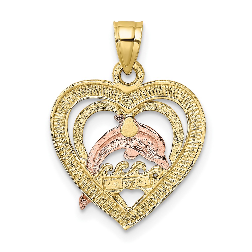 10K Two-tone w/White Rhodium Dolphin In Heart Charm (10K8976)