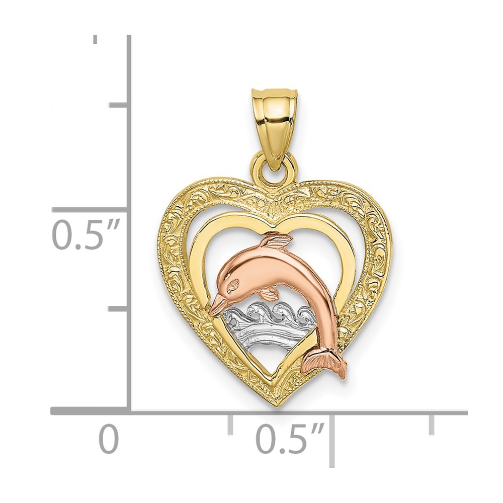 10K Two-tone w/White Rhodium Dolphin In Heart Charm (10K8976)