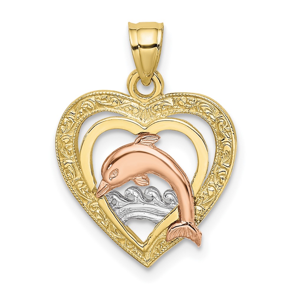 10K Two-tone w/White Rhodium Dolphin In Heart Charm (10K8976)