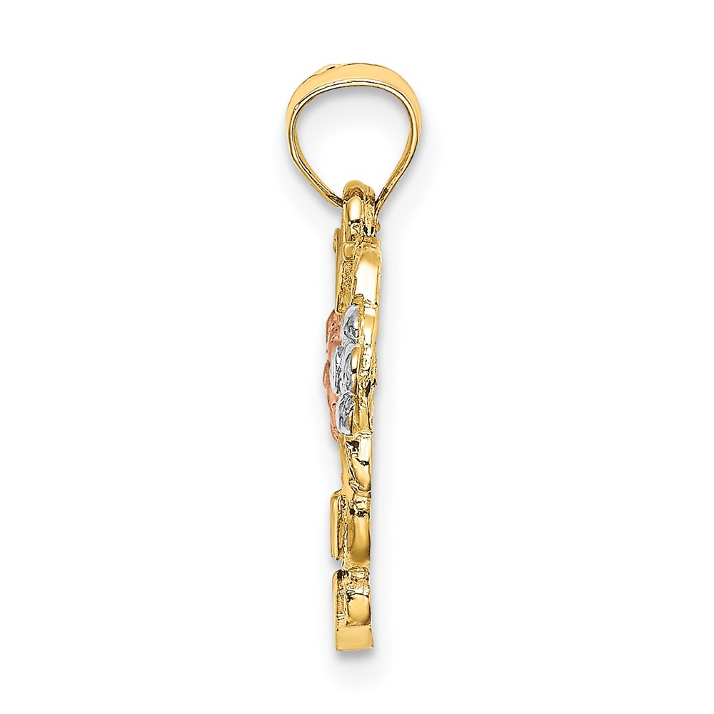 10K Two-tone w/White Rhodium Flower In Heart Charm (10K8981)