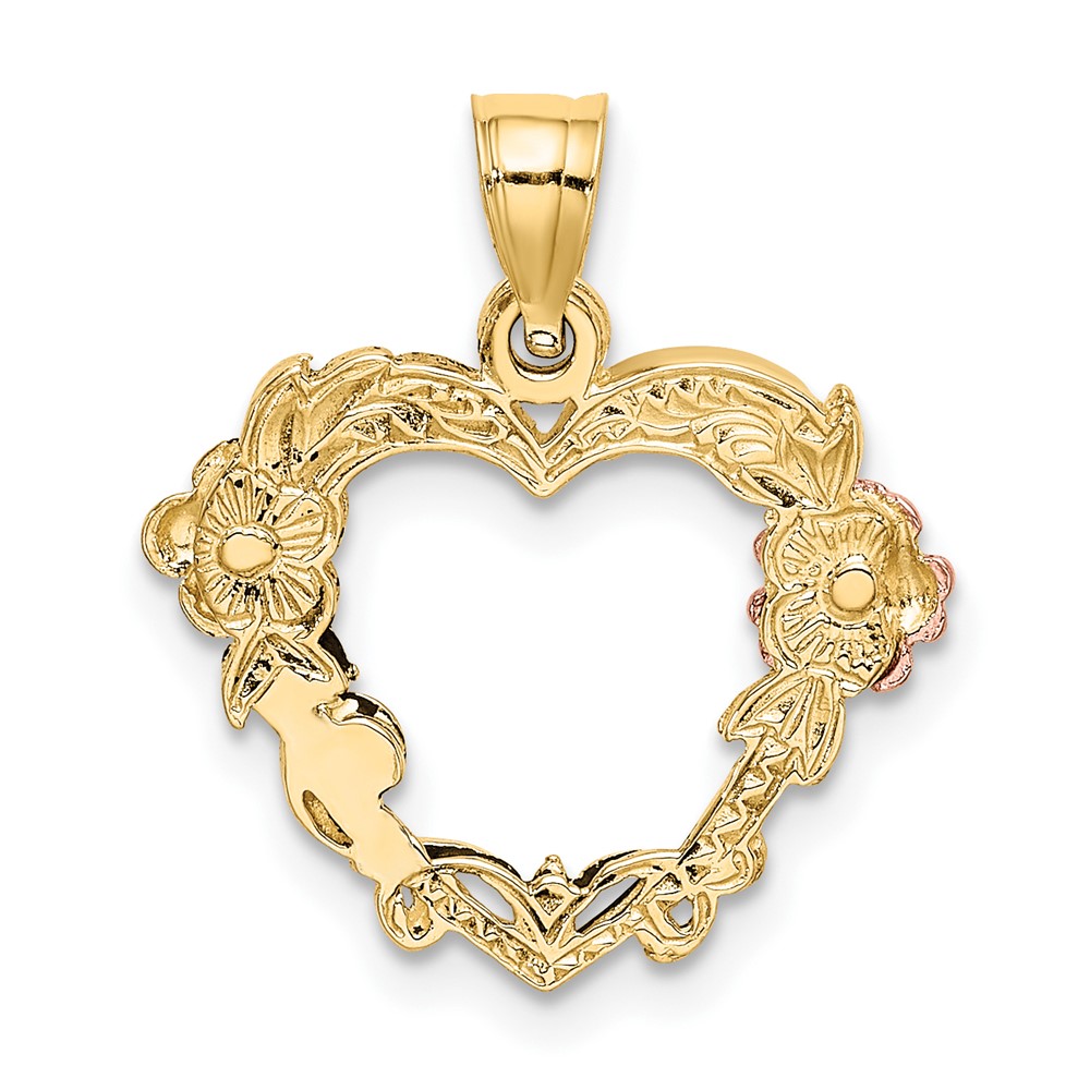 10K Two-tone w/White Rhodium Flower In Heart Charm (10K8981)