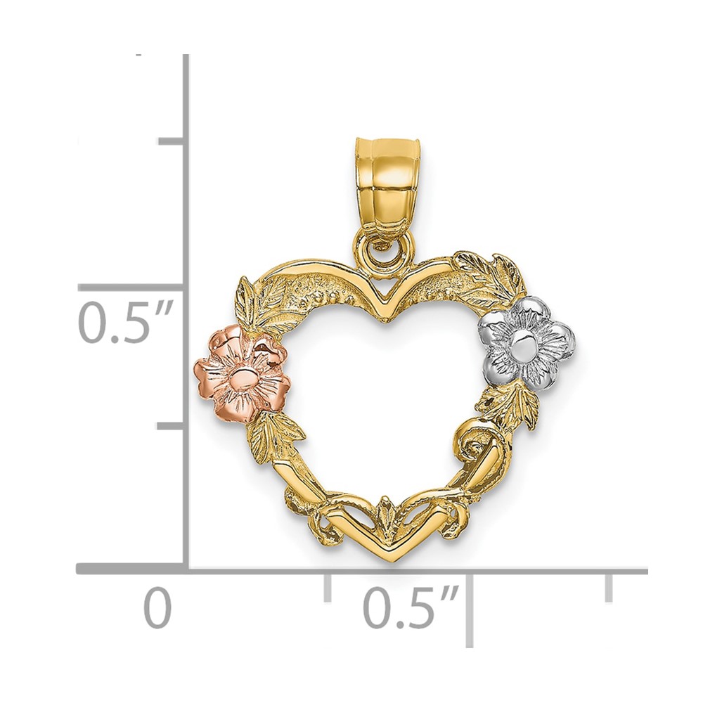 10K Two-tone w/White Rhodium Flower In Heart Charm (10K8981)