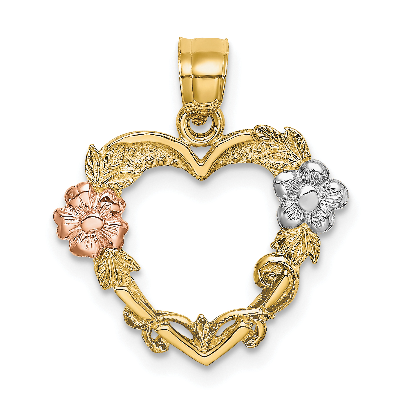 10K Two-tone w/White Rhodium Flower In Heart Charm (10K8981)