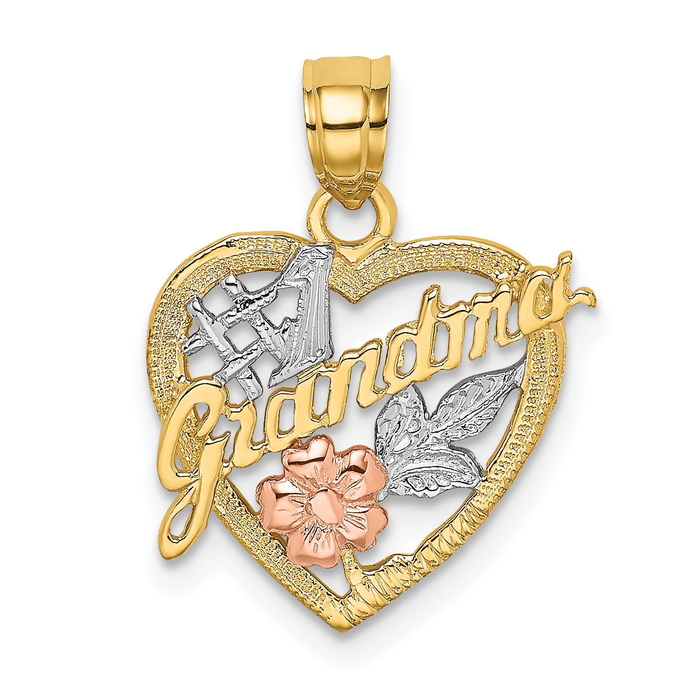 10K Two-tone w/White Rhodium #1 GRANDMA In Heart Charm (10K8991)