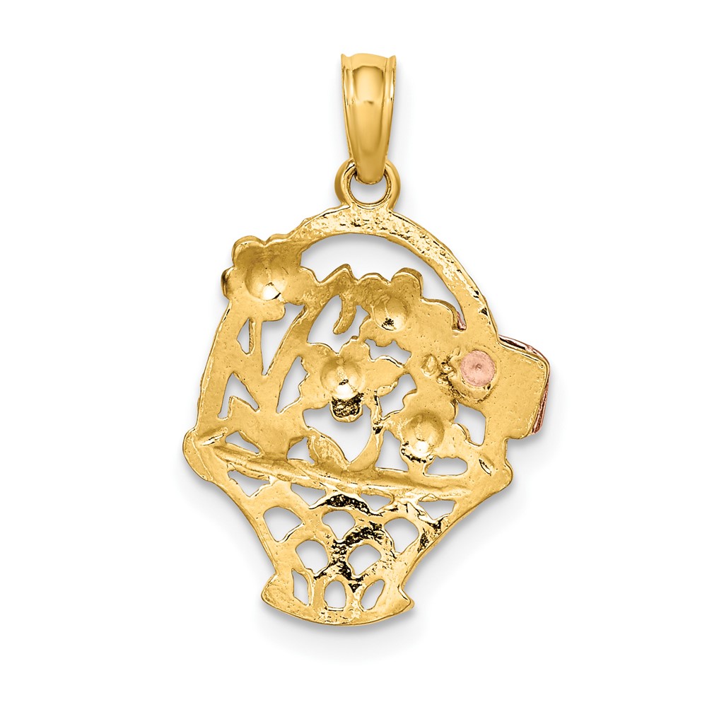 10k Two-Tone w/White Rhodium Flower Basket w/I LOVE YOU Charm (10K8992)