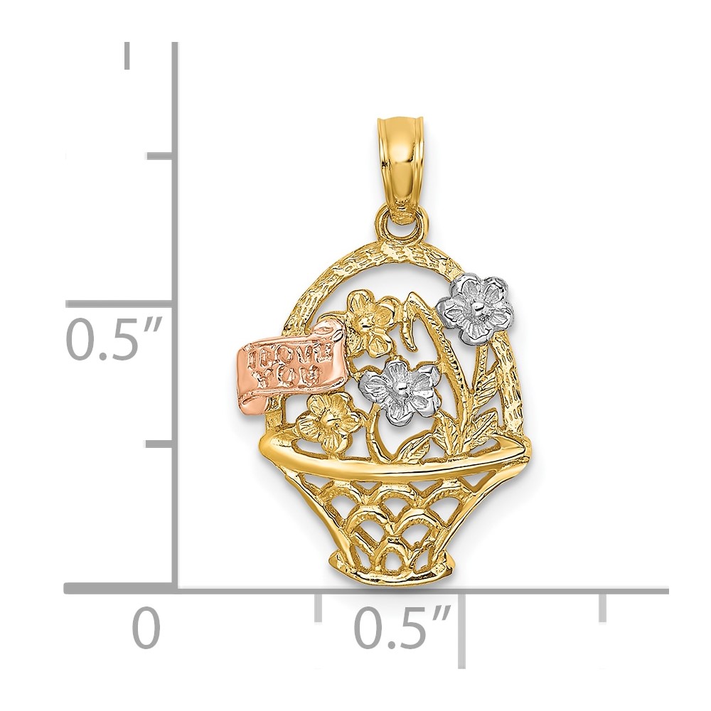 10k Two-Tone w/White Rhodium Flower Basket w/I LOVE YOU Charm (10K8992)