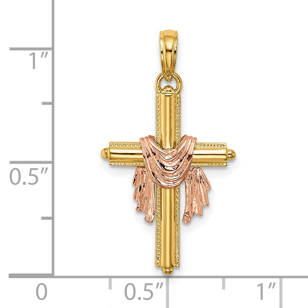 10K Two-Tone Cross w/ Drape Charm (10K8995)
