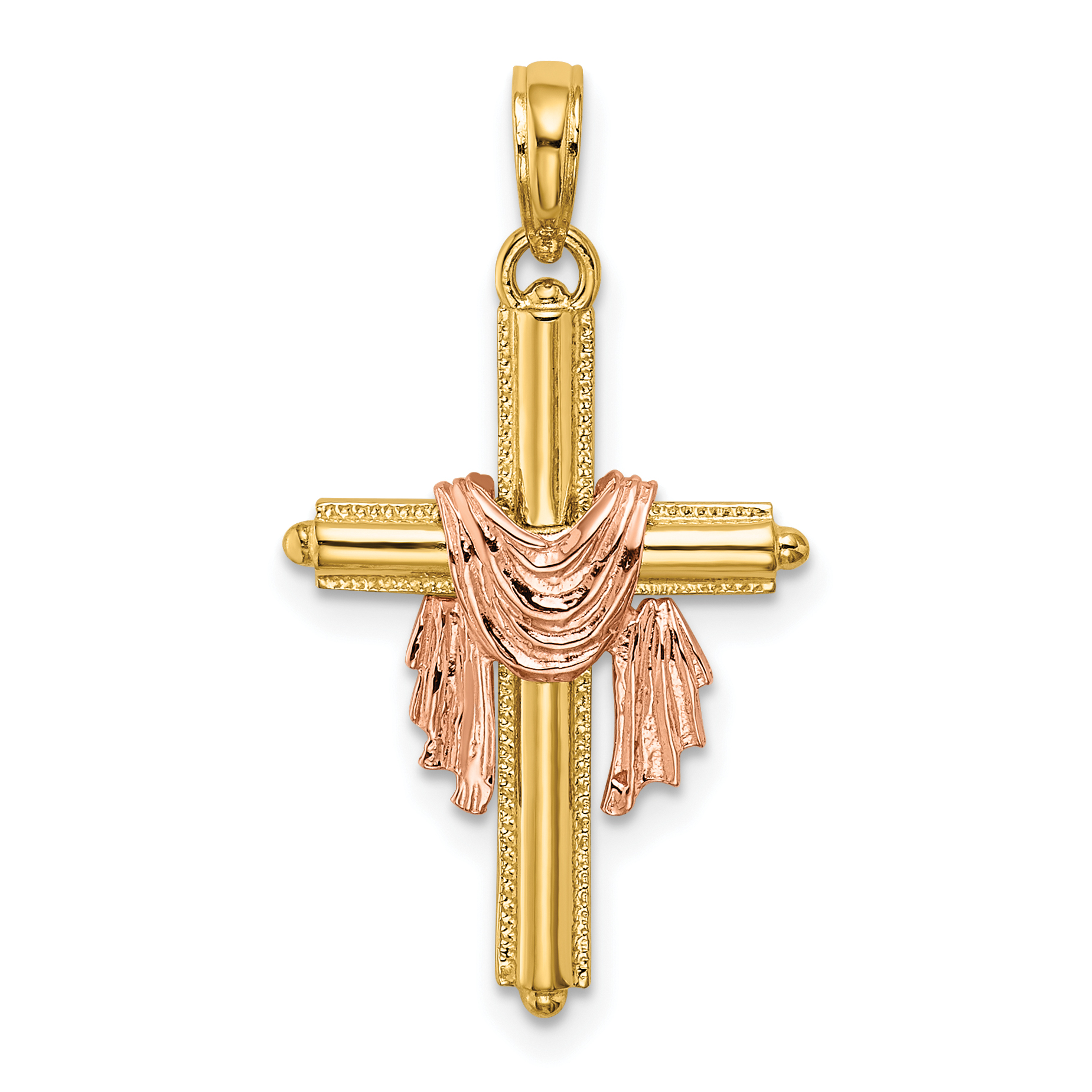 10K Two-Tone Cross w/ Drape Charm (10K8995)