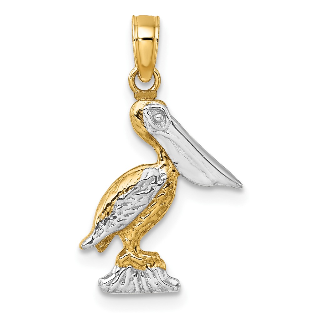 10K W/ Rhodium 3-D Small Standing Pelican Charm (10K9013)