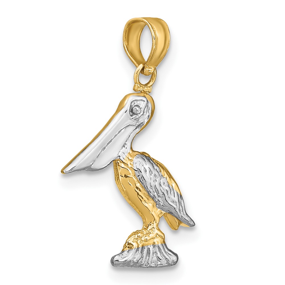 10K W/ Rhodium 3-D Small Standing Pelican Charm (10K9013)
