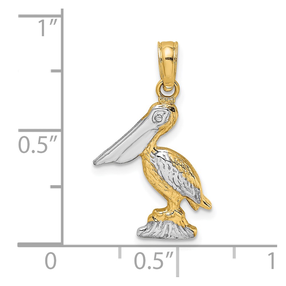 10K W/ Rhodium 3-D Small Standing Pelican Charm (10K9013)